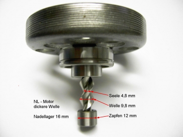 18 - Getriebewelle m.Kuppl.-Korb u.Lager Satz - f. NL-Motor Welle 9,8 mm