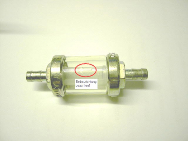 7-Kraftstoffschlauch m. Zwischerfilter (Metall) 5 x 9 mm, tranparent, 1/2 Meter